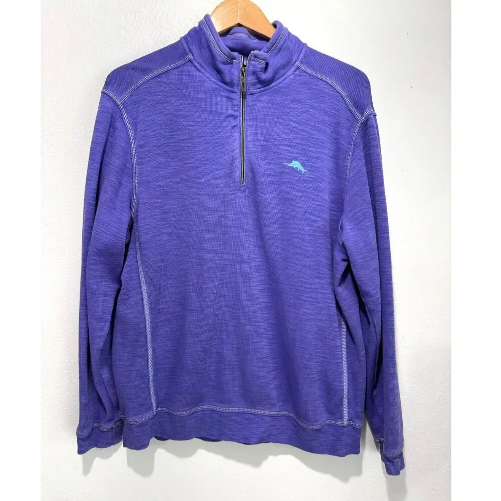 Tommy Bahama seater sweatshirt quarter zip purple classic coastal casual men L